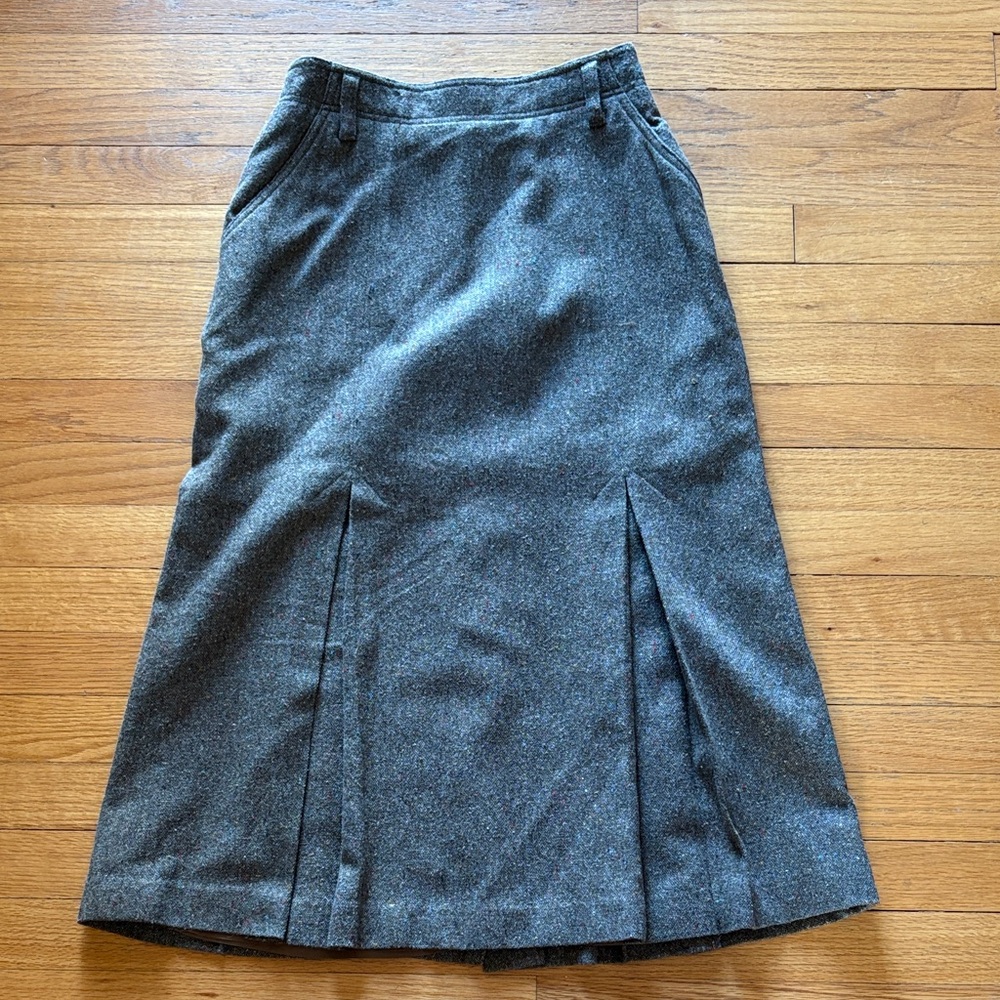 vintage wool blend modest pleated midi skirt with pockets